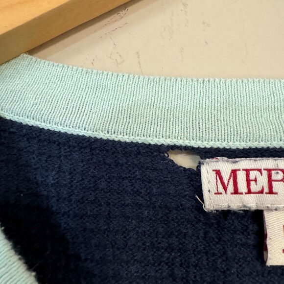 Merona Striped Cardigan Sweater Womens L Navy Green Long Sleeve Button Up - Picture 7 of 7